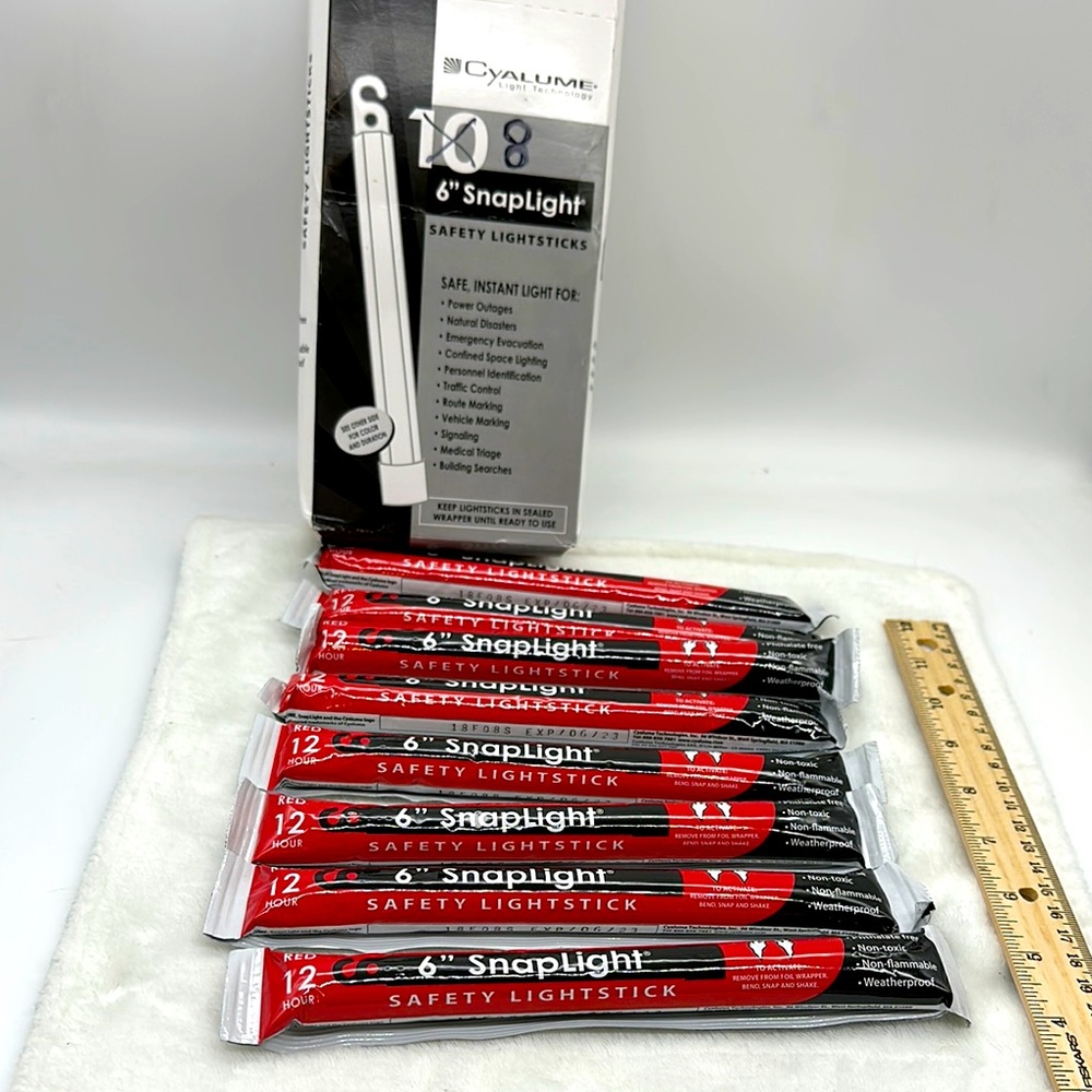 Cyalume Snaplight RED 6” 12 Hour Light Approx./Lot of 8 Total (Glow Sticks)